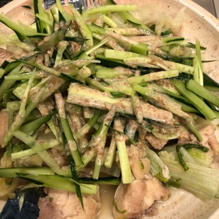 ごまドレで簡単！鶏とサントウ菜の棒棒鶏風^_^